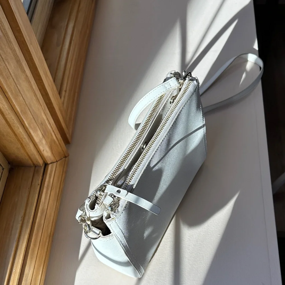 Lo & Sons Pearl Saffiano Leather Crossbody Bag in Ivory - Picture 8 of 16